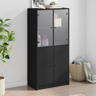 Dulap înalt cu uși, negru, 68x37x142 cm, lemn compozit GartenMobel Dekor