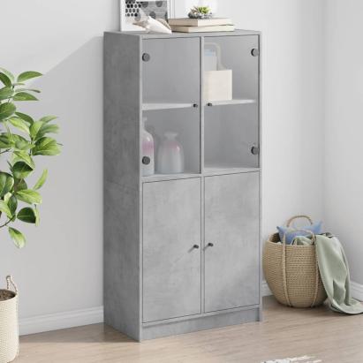 Dulap înalt cu uși, gri beton, 68x37x142 cm, lemn compozit GartenMobel Dekor