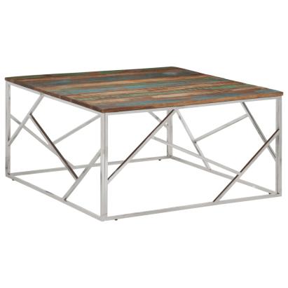 Măsuță de cafea din oțel inoxidabil și lemn masiv reciclat GartenMobel Dekor