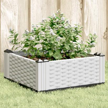 Jardinieră de grădină cu țăruși, alb, 42,5x42,5x28,5 cm, PP GartenMobel Dekor