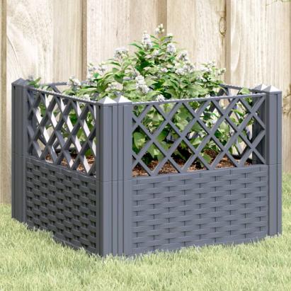Jardinieră de grădină cu țăruși, gri, 43,5x43,5x43,5 cm, PP GartenMobel Dekor