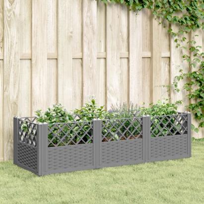 Jardinieră grădină cu țăruși gri deschis 123,5x43,5x43,5 cm PP GartenMobel Dekor