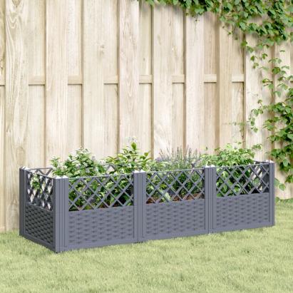 Jardinieră de grădină cu țăruși, gri, 123,5x43,5x43,5 cm, PP GartenMobel Dekor
