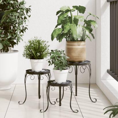 Suporturi pentru plante, 3 buc., negru și alb, ceramică GartenMobel Dekor