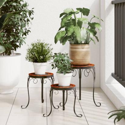 Suporturi pentru plante, 3 buc., cărămiziu și alb, ceramică GartenMobel Dekor