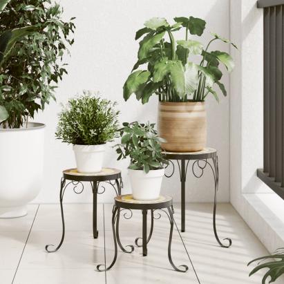 Suporturi pentru plante, 3 buc., cărămiziu și alb, ceramică GartenMobel Dekor