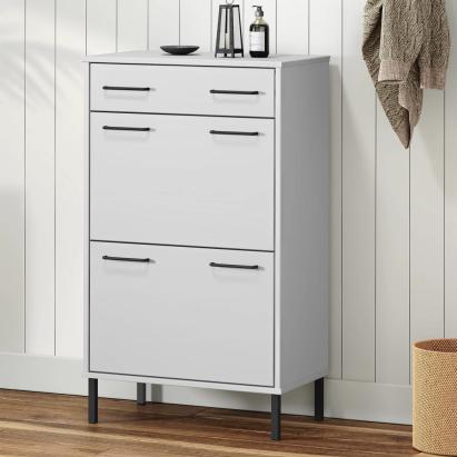 Pantofar cu picioare metalice „OSLO”, alb, lemn masiv pin GartenMobel Dekor
