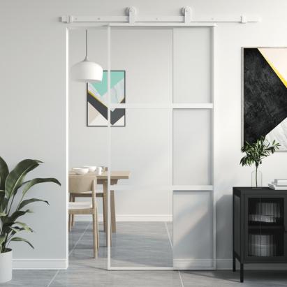 Ușă glisantă, alb, 90x205 cm, sticlă securizată/aluminiu GartenMobel Dekor