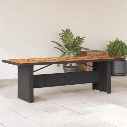 Masă grădină, blat din lemn acacia, negru 240x90x75cm poliratan GartenMobel Dekor