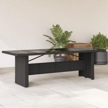 Masă grădină cu blat din sticlă, negru, 240x90x75 cm, poliratan GartenMobel Dekor