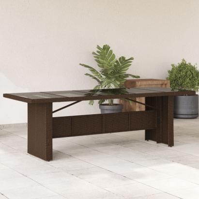 Masă de grădină cu blat din sticlă maro 240x90x75 cm poliratan GartenMobel Dekor