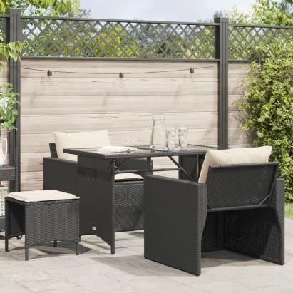 Set mobilier de grădină cu perne, 4 piese, negru, poliratan GartenMobel Dekor