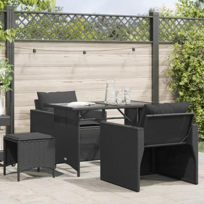 Set mobilier de grădină cu perne, 4 piese, negru, poliratan GartenMobel Dekor