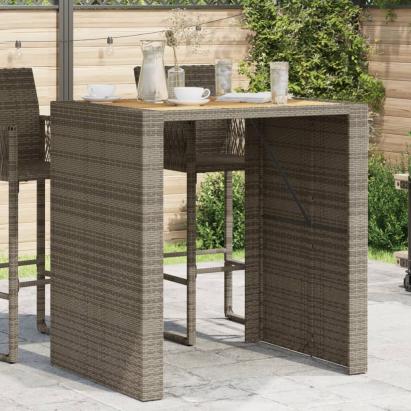 Masă grădină blat din lemn acacia gri 105x80x110 cm poliratan GartenMobel Dekor