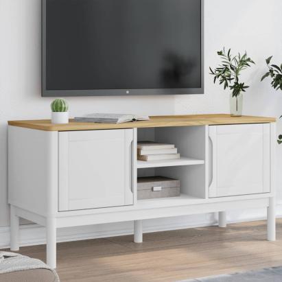 Dulap TV "FLORO", alb, 114x43x55 cm, lemn masiv de pin GartenMobel Dekor