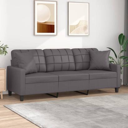 Canapea cu 3 locuri cu pernuțe, gri, 180 cm, piele ecologică GartenMobel Dekor
