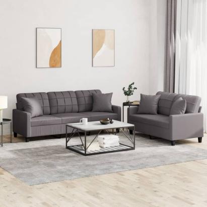 Set de canapele cu perne, 2 piese, gri, piele ecologică GartenMobel Dekor