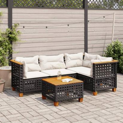 Set mobilier de grădină cu perne, 5 piese, negru, poliratan GartenMobel Dekor