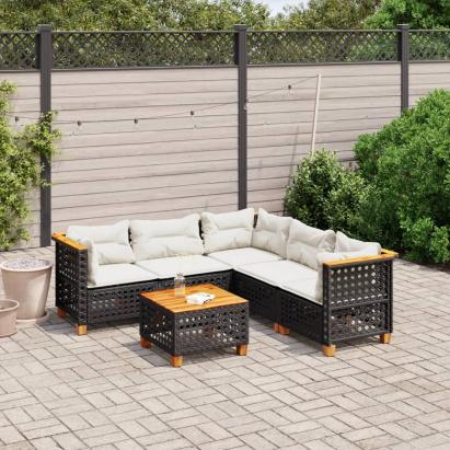 Set mobilier de grădină cu perne, 6 piese, negru, poliratan GartenMobel Dekor