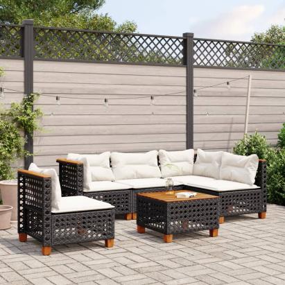 Set mobilier de grădină cu perne, 6 piese, negru, poliratan GartenMobel Dekor