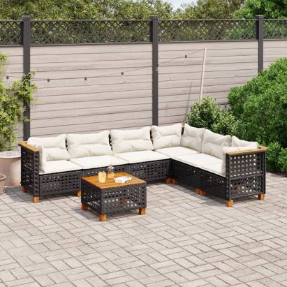 Set canapele de grădină cu perne, 7 piese, negru, poliratan GartenMobel Dekor