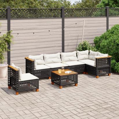 Set canapele de grădină cu perne, 7 piese, negru, poliratan GartenMobel Dekor