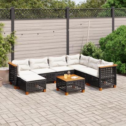 Set mobilier de grădină cu perne, 8 piese, negru, poliratan GartenMobel Dekor