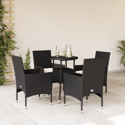 Set mobilier de grădină cu perne 5 piese negru poliratan&sticlă GartenMobel Dekor
