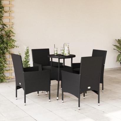 Set mobilier de grădină cu perne 5 piese negru poliratan&sticlă GartenMobel Dekor