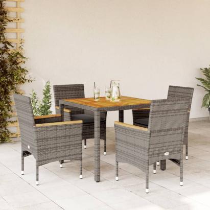 Set mobilier grădină cu perne 5 piese gri poliratan/lemn acacia GartenMobel Dekor