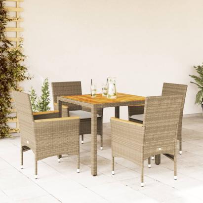 Set mobilier grădină cu perne 5 piese bej poliratan/lemn acacia GartenMobel Dekor