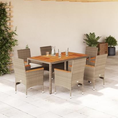 Set mobilier grădină cu perne 7 piese bej poliratan/lemn acacia GartenMobel Dekor