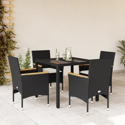 Set mobilier de grădină cu perne 5 piese negru poliratan&sticlă GartenMobel Dekor
