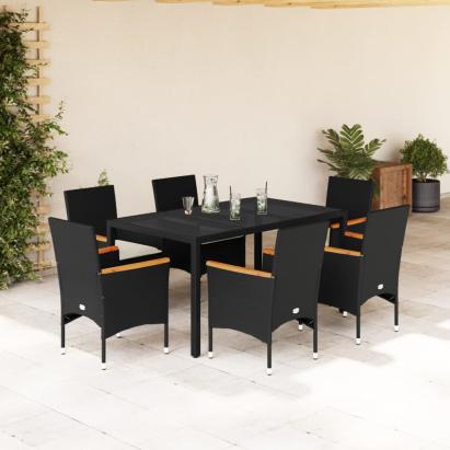 Set mobilier de grădină cu perne 7 piese negru poliratan&sticlă GartenMobel Dekor
