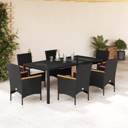 Set mobilier de grădină cu perne 7 piese negru poliratan&sticlă GartenMobel Dekor