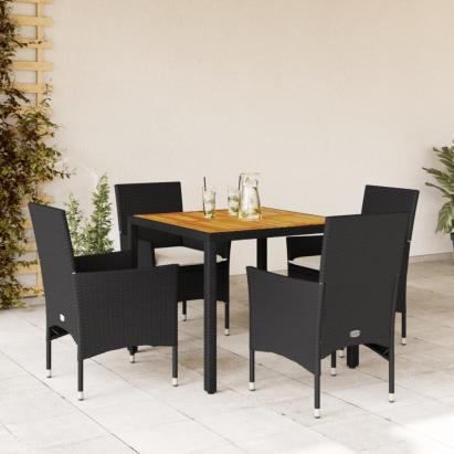 Set mobilier grădină perne 5 piese negru poliratan/lemn acacia GartenMobel Dekor