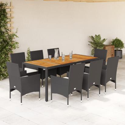 Set mobilier grădină perne 9 piese negru poliratan/lemn acacia GartenMobel Dekor