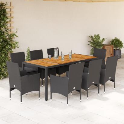 Set mobilier grădină perne 9 piese negru poliratan/lemn acacia GartenMobel Dekor