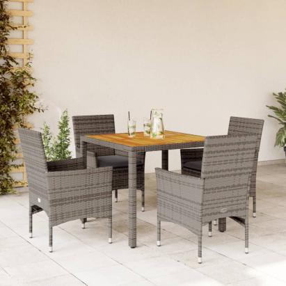 Set mobilier grădină cu perne 5 piese gri poliratan/lemn acacia GartenMobel Dekor