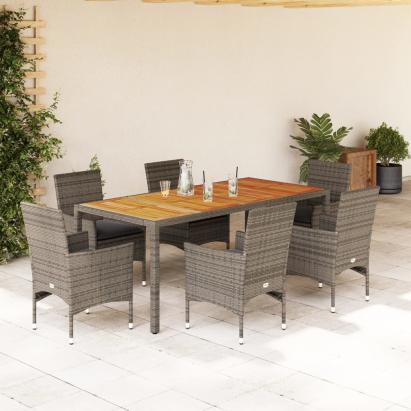 Set mobilier grădină cu perne 7 piese gri poliratan/lemn acacia GartenMobel Dekor