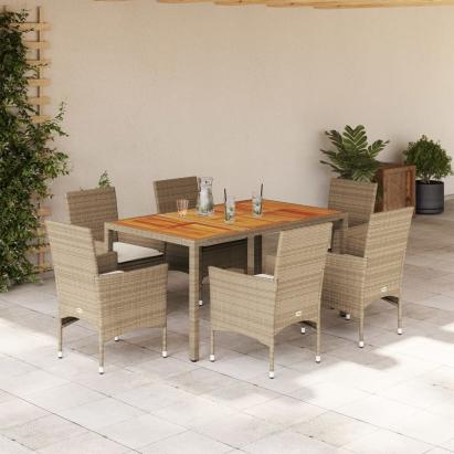 Set mobilier grădină cu perne 7 piese bej poliratan/lemn acacia GartenMobel Dekor
