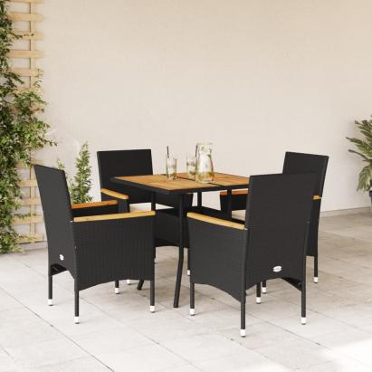 Set mobilier grădină perne 5 piese negru poliratan/lemn acacia GartenMobel Dekor