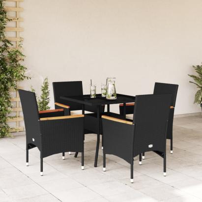 Set mobilier de grădină cu perne 5 piese negru poliratan&sticlă GartenMobel Dekor