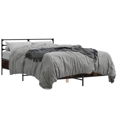 Cadru de pat, stejar afumat 135x190 cm lemn prelucrat și metal GartenMobel Dekor