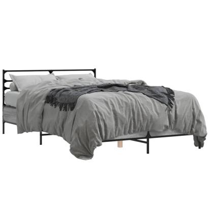 Cadru de pat, gri sonoma, 135x190 cm, lemn prelucrat și metal GartenMobel Dekor