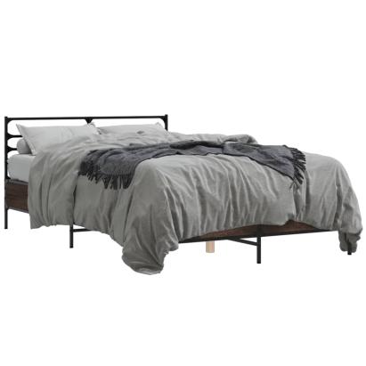 Cadru de pat, stejar maro, 135x190 cm, lemn prelucrat și metal GartenMobel Dekor
