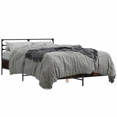 Cadru de pat, stejar afumat 140x190 cm lemn prelucrat și metal GartenMobel Dekor
