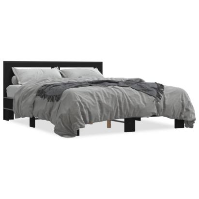 Cadru de pat, negru, 160x200 cm, lemn prelucrat și metal GartenMobel Dekor