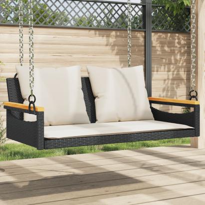 Bancă de balansoar cu perne, negru, 109x62x40 cm, poliratan GartenMobel Dekor