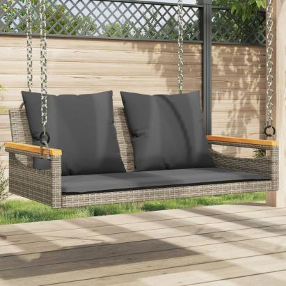 Bancă de balansoar cu perne, gri, 109x62x40 cm, poliratan GartenMobel Dekor